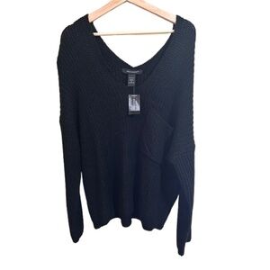 NWT Ashley Stewart Black Acrylic Deep V-Neck Knit Sweater Size 2X Neutral Fall